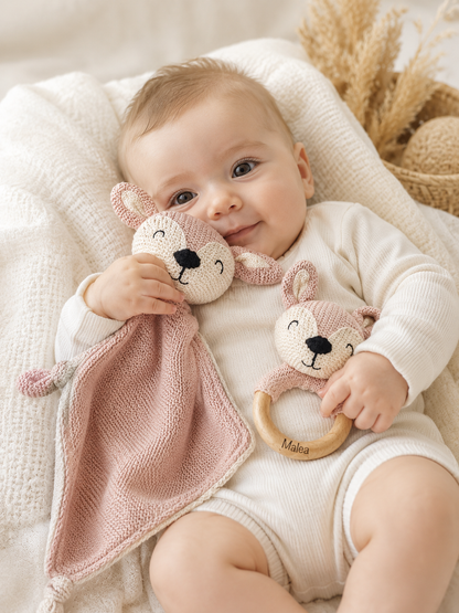 Personalized cuddle cloth with name | Rattle with name or available as a set