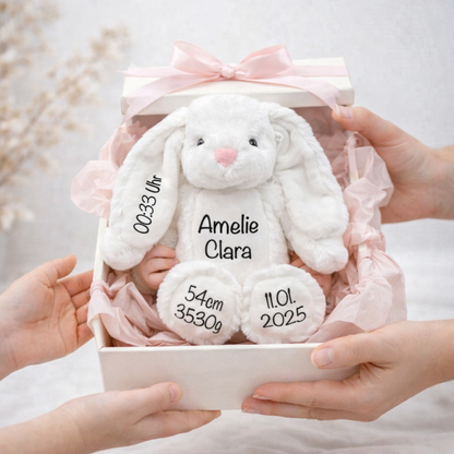 Kuscheltier Hase Personalisiert mit Name und Geburtsdaten / Ostergeschenk