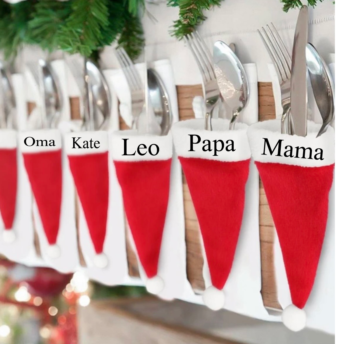 Personalized cutlery bag Christmas / table decoration red Santa hat