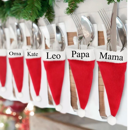 Personalized cutlery bag Christmas / table decoration red Santa hat