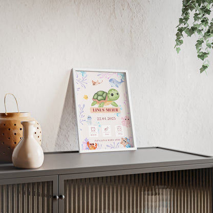 Personalisierte Geburts-Poster – Meerestiere Traum - einzigartigliebe