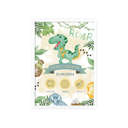 Personalisierte Geburts-Poster – Dinosaurier Traum - einzigartigliebe