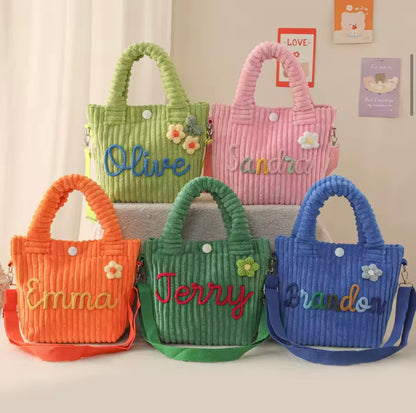 Personalisierte Cordtasche für Kinder mit Namen – Bestickte Umhängetasche & Handtasche in verschiedenen Farben