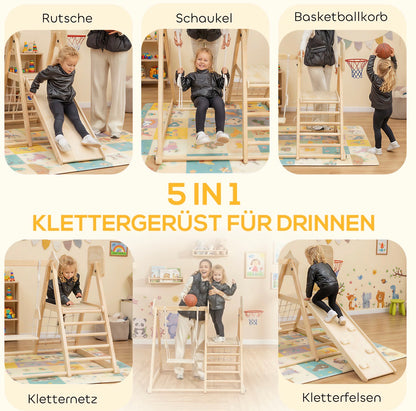 Montessori Klettergerüst aus Holz für Kinder im gemütlichen Spielzimmer