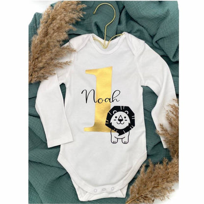 Baby bodysuit 1st birthday with animal motif + name