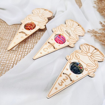Wooden school cone / gift for school enrollment with name engraving