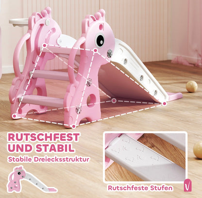 3 in 1 Kinderrutsche Rosa Giraffe mit Basketballkorb & Kletterteil
