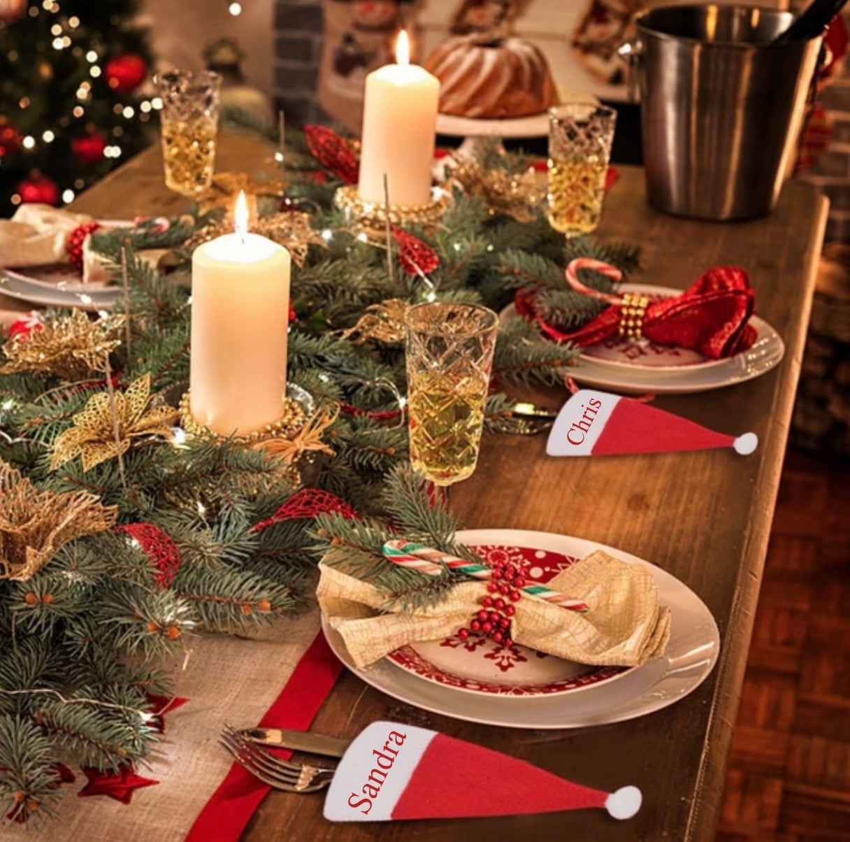 Personalized cutlery bag Christmas / table decoration red Santa hat