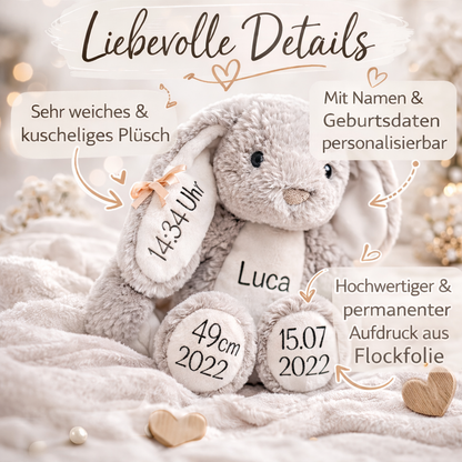 Kuscheltier Hase Personalisiert mit Namen und Geburtsdaten