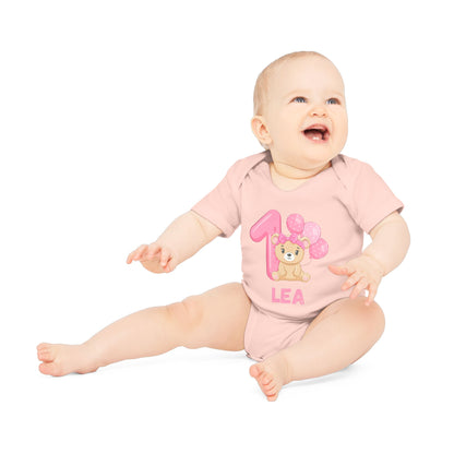 Personalisierter Baby Body Teddy Rosa 1 / erster Geburtstag Shirt - einzigartigliebe