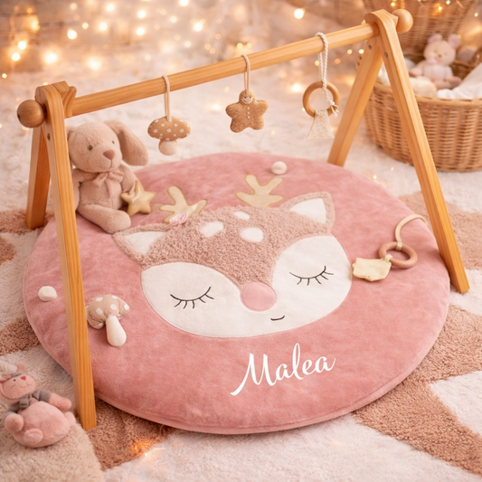 Personalisierte Krabbeldecke / Babydecke für Spielbögen / Rosa Reh