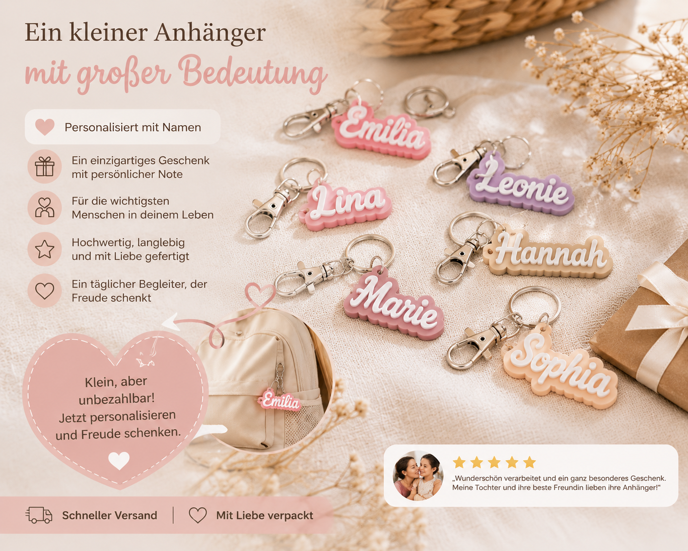 Personalisierter Schlüsselanhänger mit Name – Individueller Namensanhänger in vielen Farben | Geschenk für Kinder, Freunde & Familie