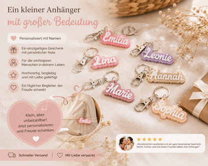 Personalisierter Schlüsselanhänger mit Name – Individueller Namensanhänger in vielen Farben | Geschenk für Kinder, Freunde & Familie