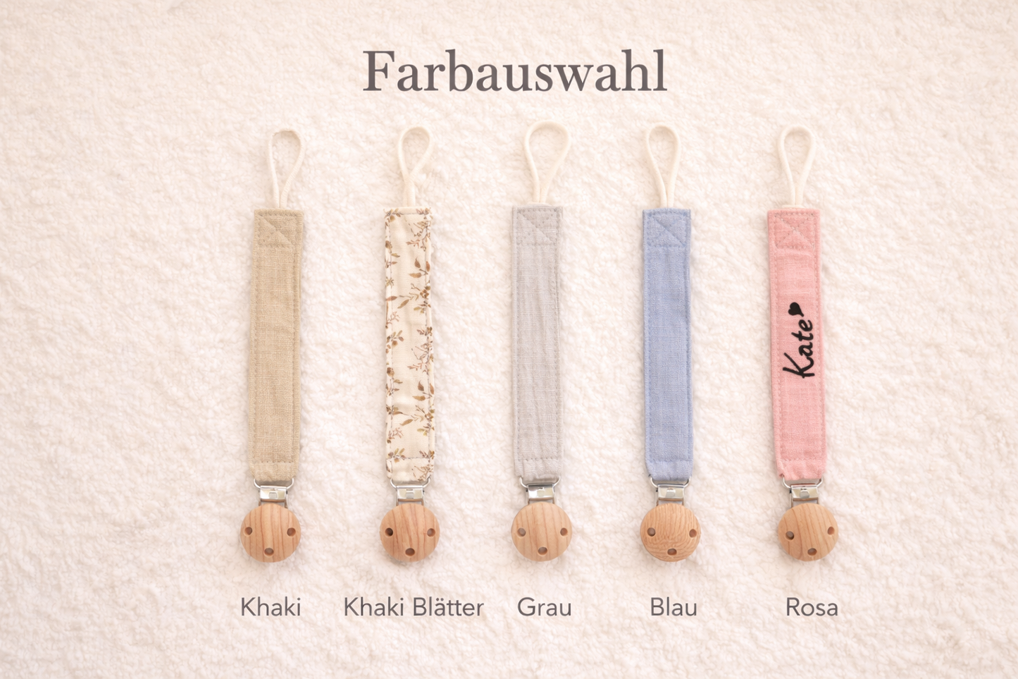Personalisierte Schnullerkette mit Name & Herz / Geschenk zur Geburt