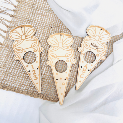 Wooden school cone / gift for school enrollment with name engraving