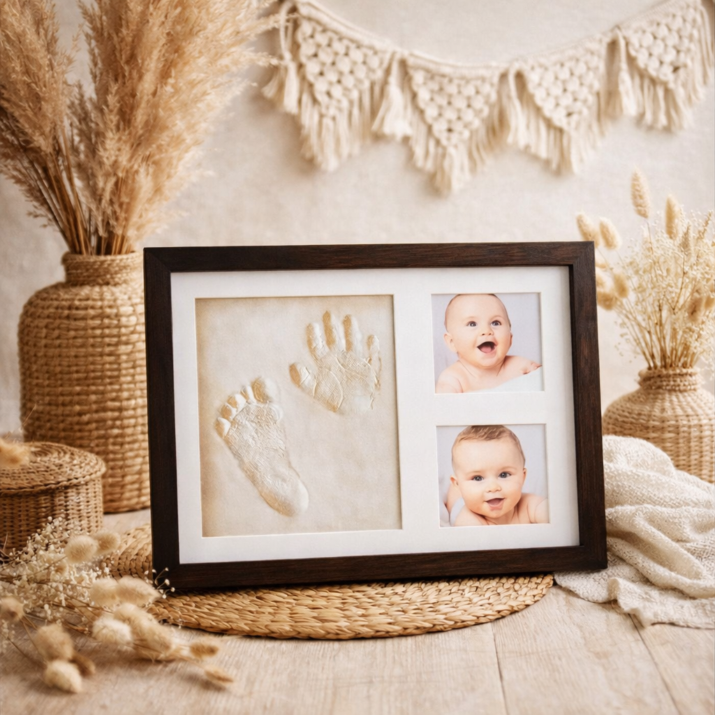 Baby Hand- & Fußabdruck Bilderrahmen Set mit Foto
