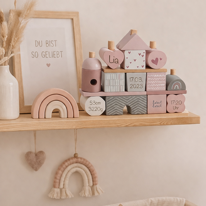 Stacking house with engraving of birth dates