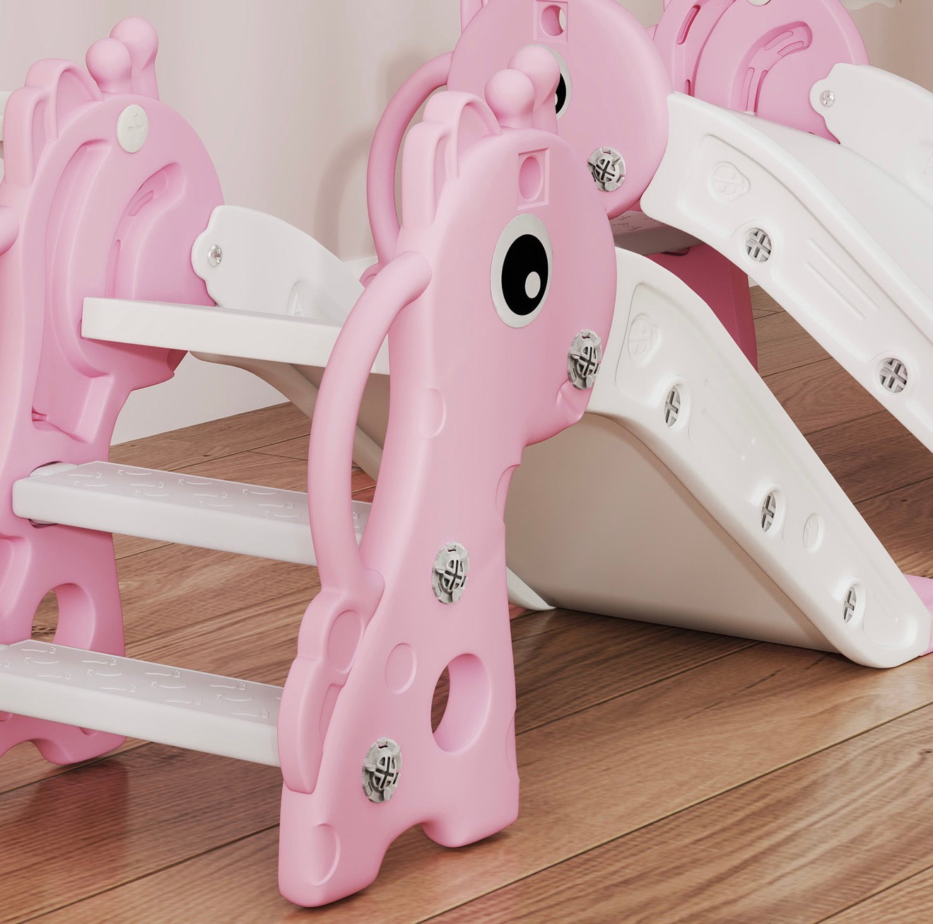 3 in 1 Kinderrutsche Rosa Giraffe mit Basketballkorb & Kletterteil