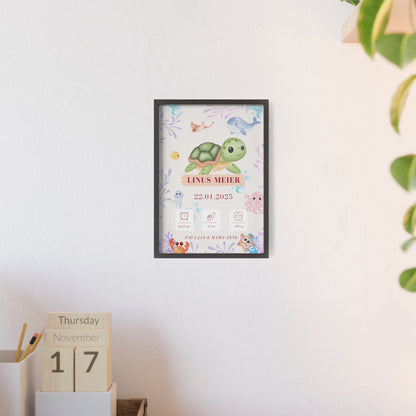 Personalisierte Geburts-Poster – Meerestiere Traum - einzigartigliebe