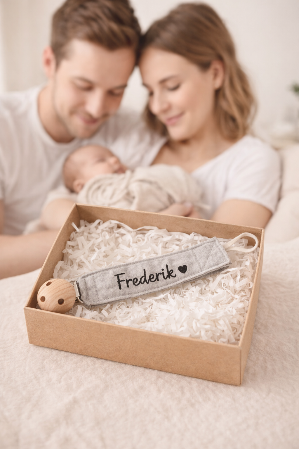 Personalisierte Schnullerkette mit Name & Herz / Geschenk zur Geburt
