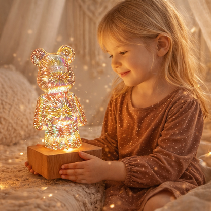 Personalisiertes Nachtlicht für Kinder Teddybär Feuerwerk Lampe Bunt