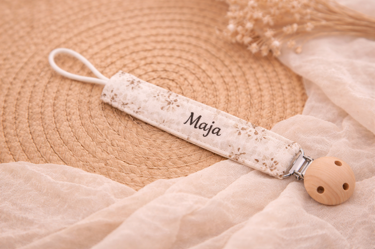 Personalisierte Schnullerkette mit Name & Herz / Geschenk zur Geburt