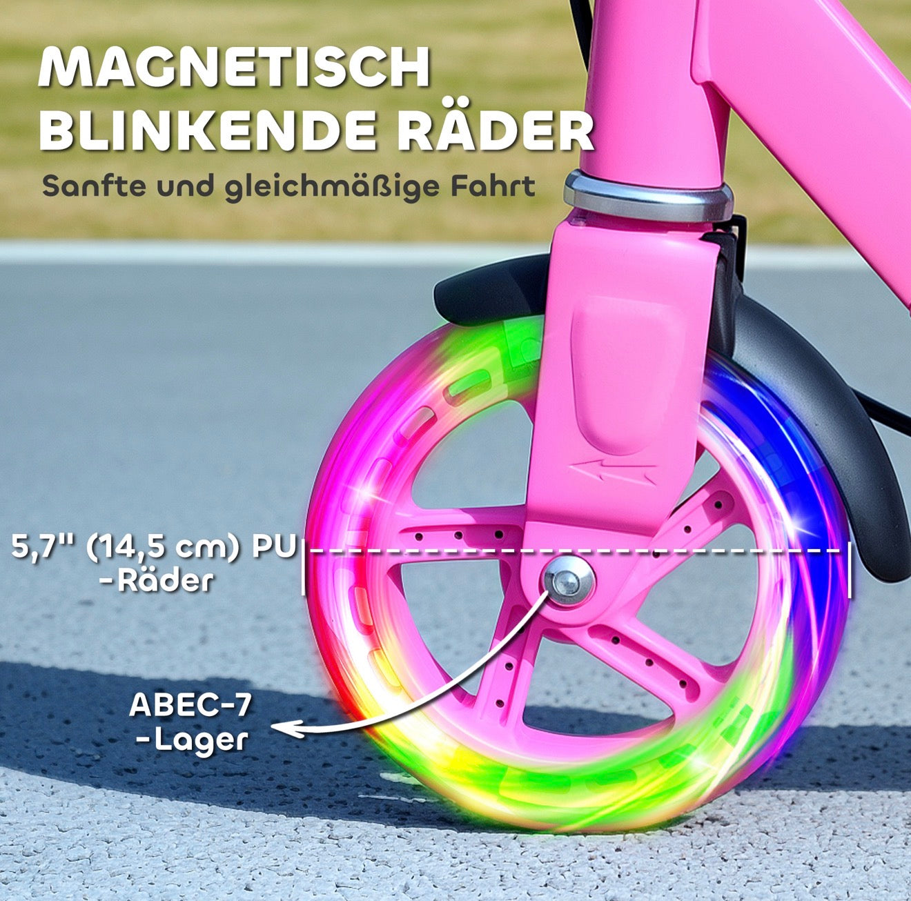 Kinderroller Rosa mit LED-Leuchträdern | Höhenverstellbar & Klappbar | Scooter für Kinder 3–8 Jahre