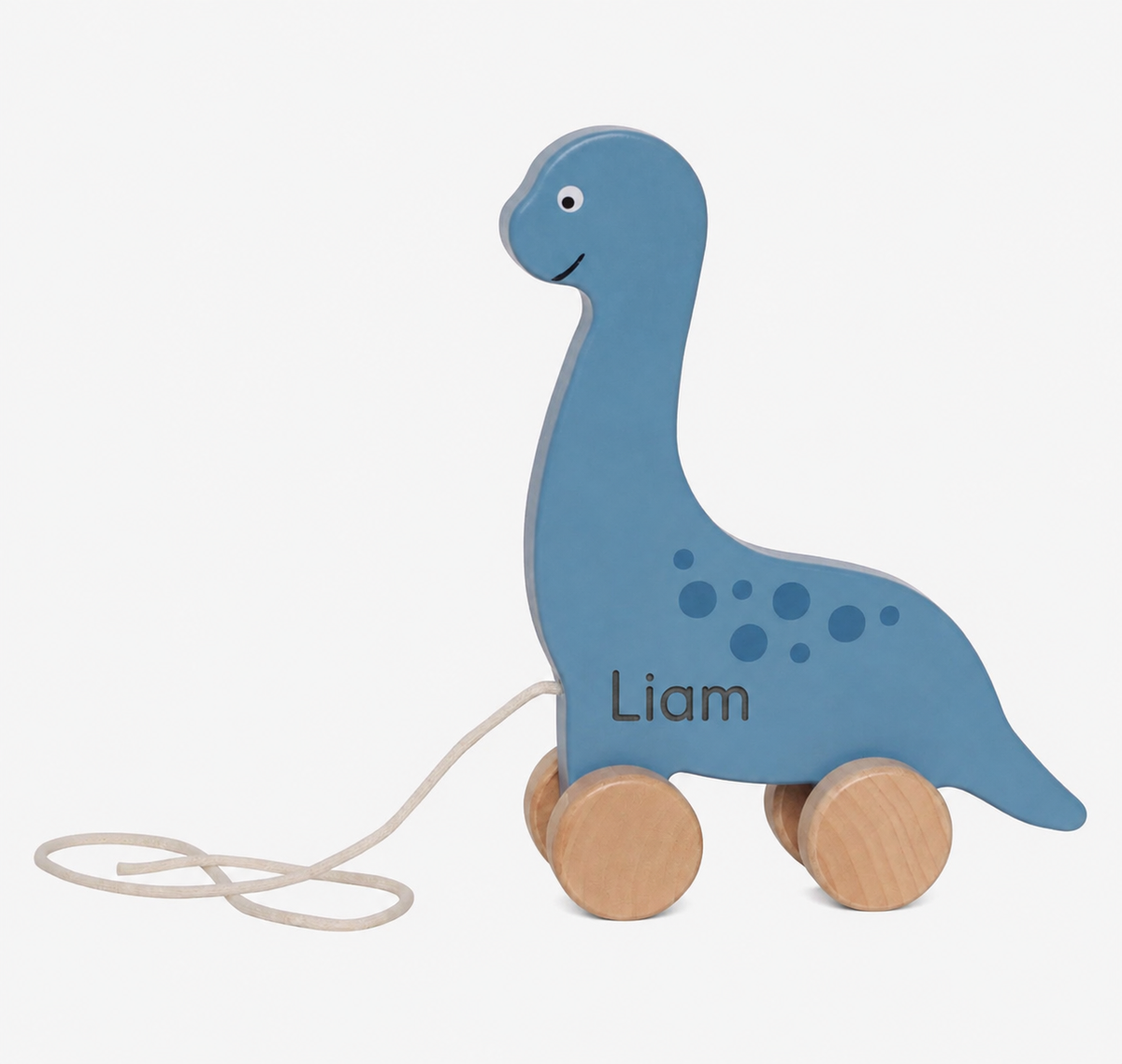 Holz Dino Nachziehspielzeug personalisiert als Geschenk zur Geburt