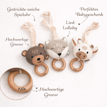 Personalisierte Spieluhr mit Name | Teddy Giraffe Fuchs Babygeschenk mit Musik