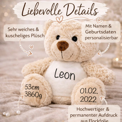Personalized teddy bear with name | Birth date