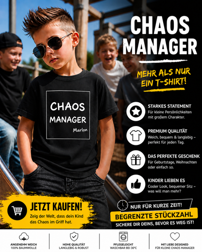 Chaos Manager Kinder T-Shirt – Cooles Statement Shirt für Jungen & Mädchen