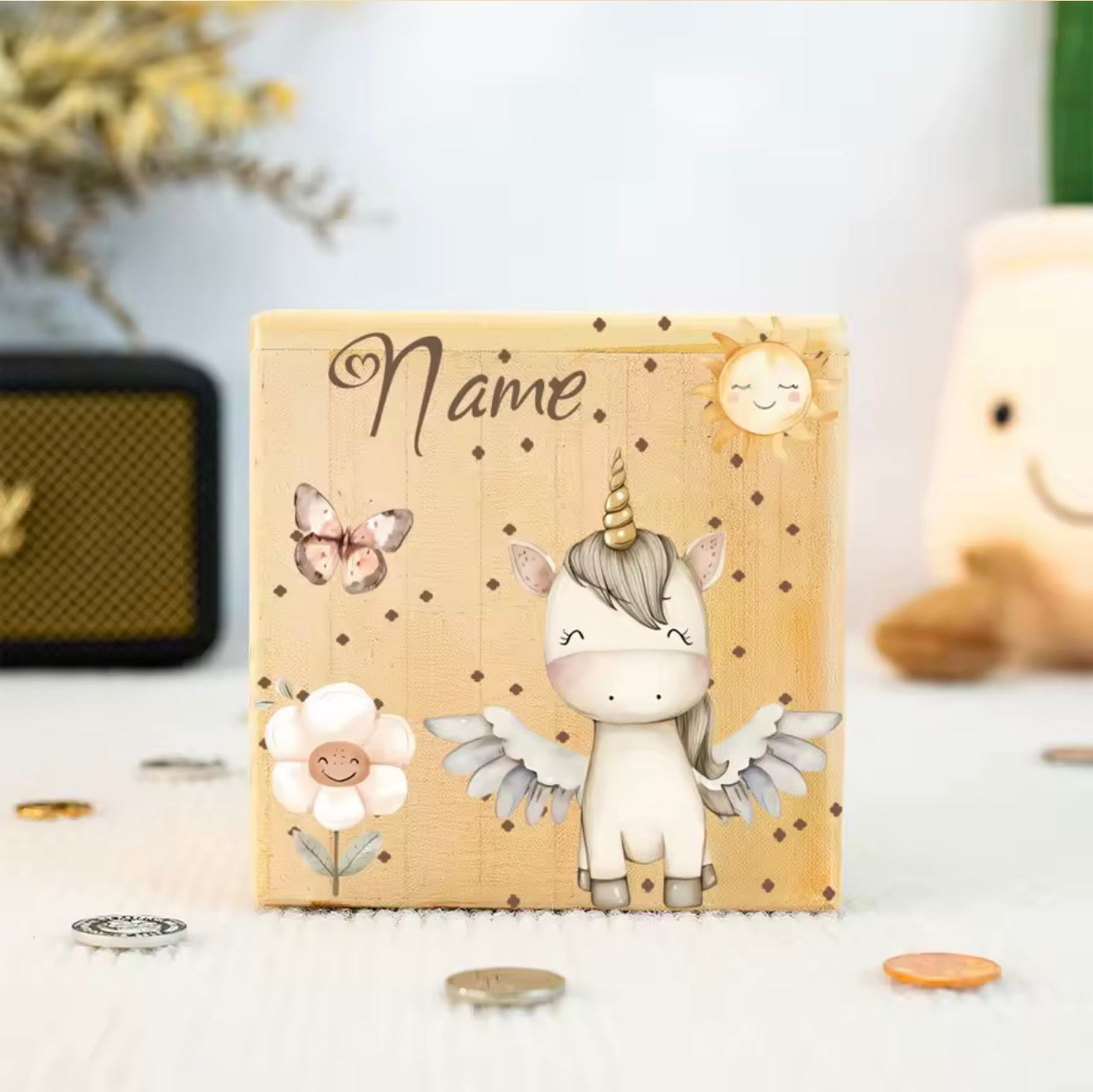 Personalisierte Holz-Spardose mit Name | Süße Tiermotive | Geschenk zur Geburt, Taufe & Geburtstag