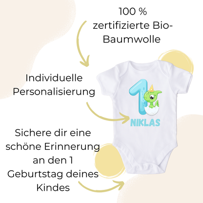Personalisierter Baby Body Dino 1 / erster Geburtstag Shirt