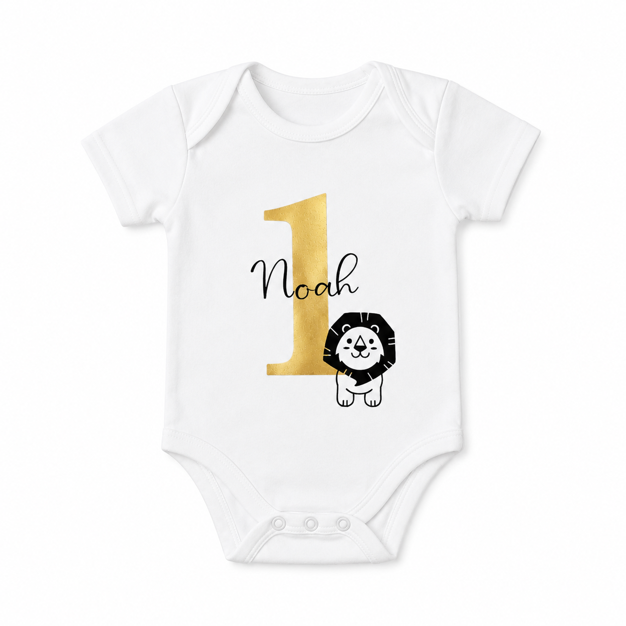 Personalisierter Geburtstagsbody mit Name – 1. Geburtstag Baby Body aus Bio-Baumwolle | Löwe, Giraffe, Elefant & weitere Motive