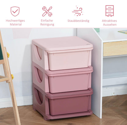 Aufbewahrungsboxen für Kinder, 3 Schubladen, abgerundete Kanten, erhöhtes Design, 37x37x56,5 cm, Rosa