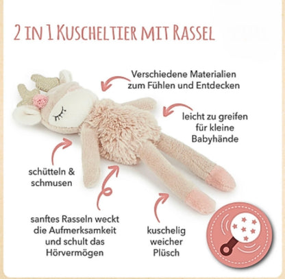 Small cuddly toy with rattle / Personalized with name and date of birth / Deer
