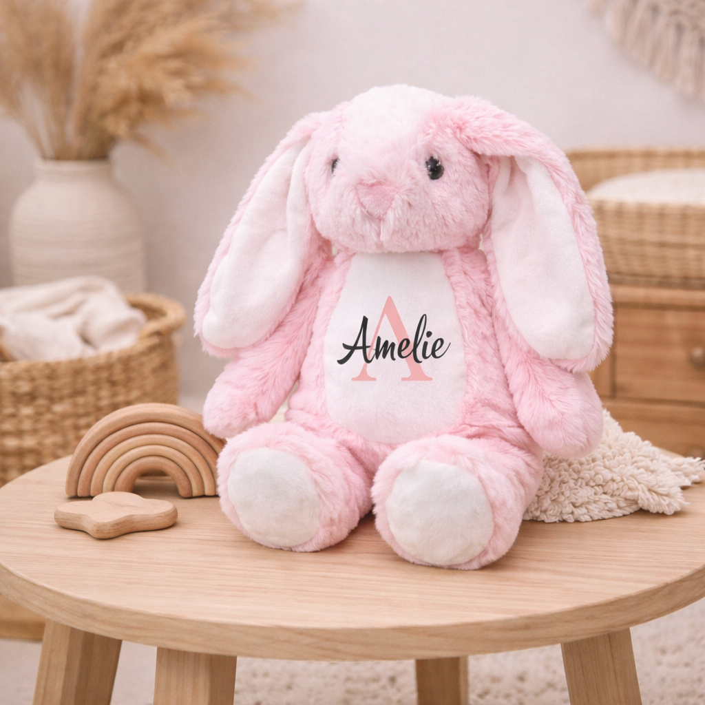 Stuffed toy rabbit personalized with name and date of birth / Easter gift