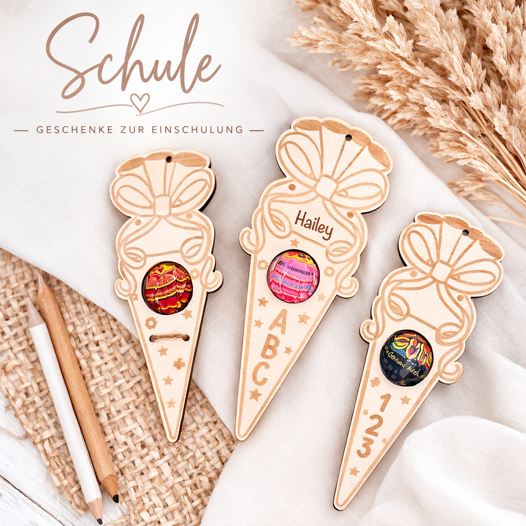 Wooden school cone / gift for school enrollment with name engraving