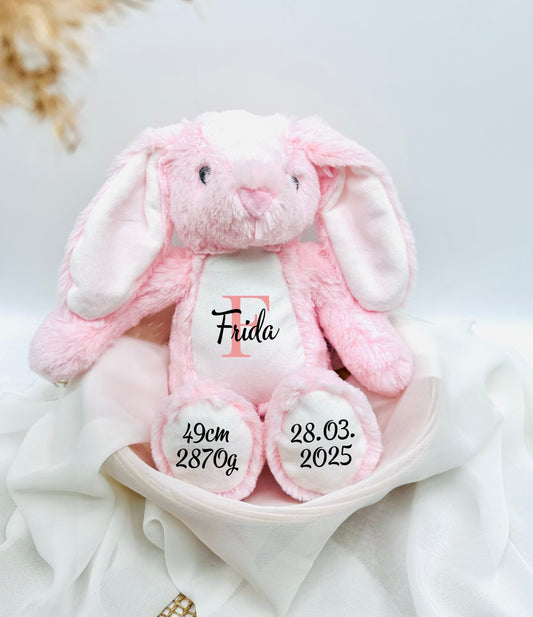 Kuscheltier Hase Personalisiert mit Namen und Geburtsdaten / Ostergeschenk