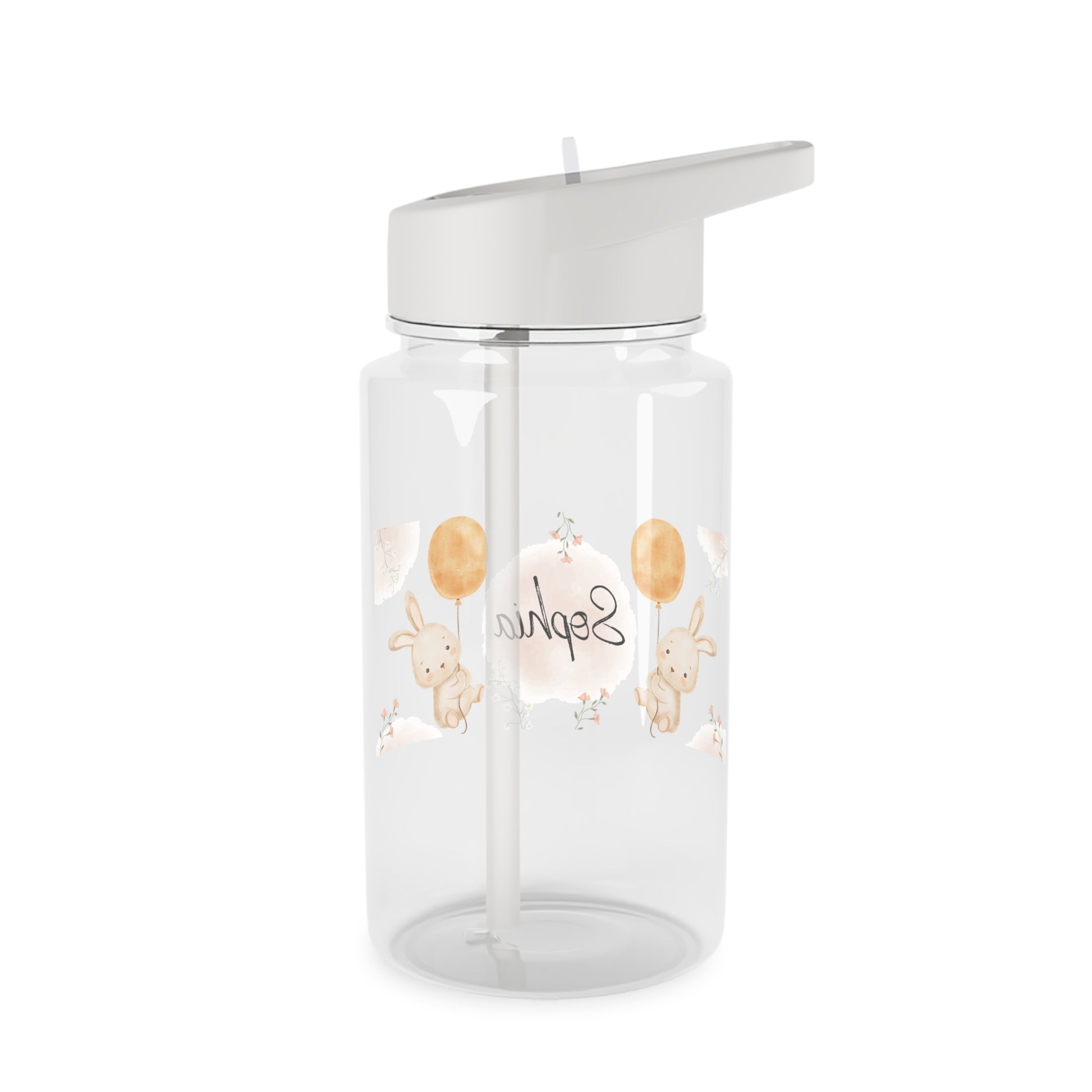 Auslaufsichere Kindertrinkflasche mit faltbarem Trinkhalm und personalisiertem Hasen-Design – BPA-frei und praktisch