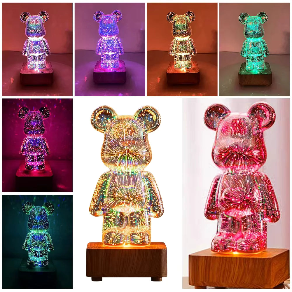 Bär Nachtlicht mit buntem 3D Feuerwerkseffekt als Einschlafhilfe für Kinder