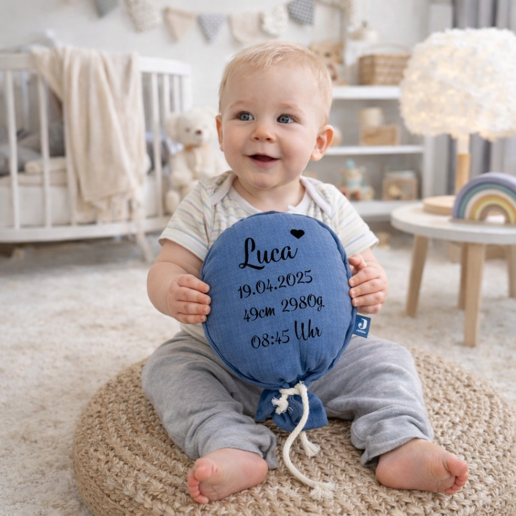 Wanddekoration fürs Kinderzimmer - Personalisierter Stoffballon mit Name und Geburtsdaten 