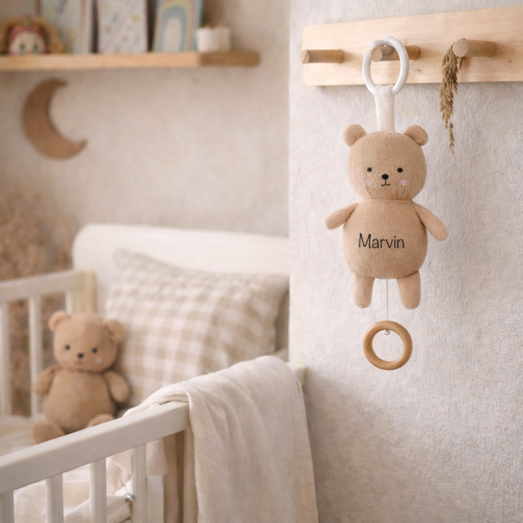 Spieluhr Teddybär mit Name personalisiert - Geschenk zur Geburt oder für ein Baby 
