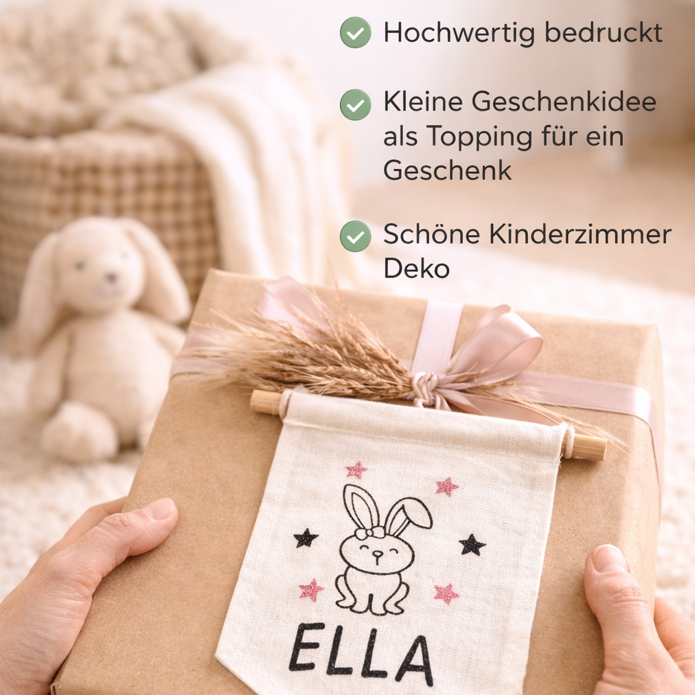 Namenswimpel Ella aus Stoff mit niedlicher Babyzimmer Dekoration
