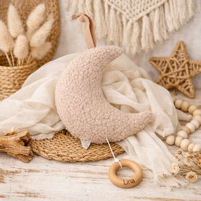 Babyspieluhr Mond personalisiert mit Namen, Boho Babyzimmer Dekoration und Einschlafhilfe
