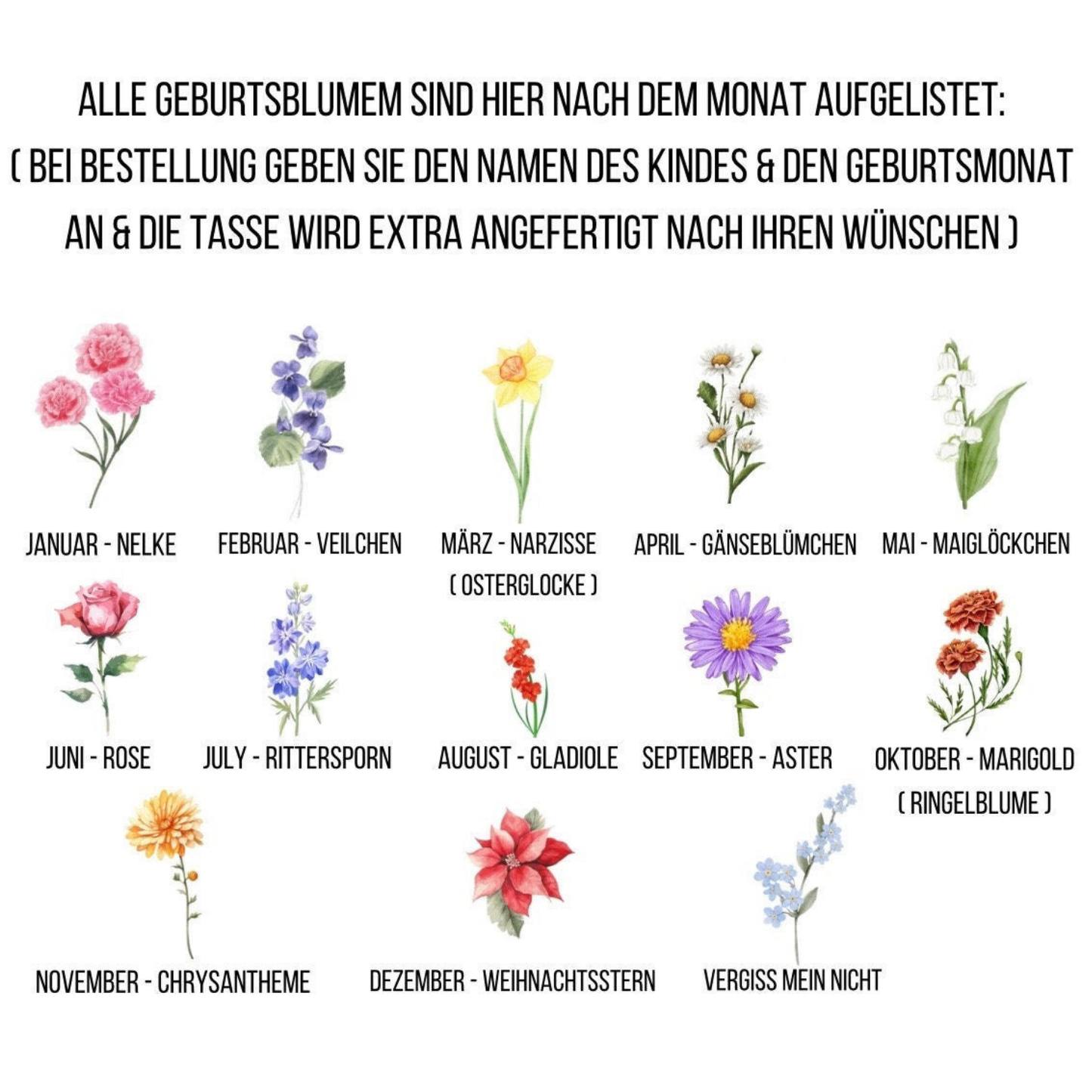 Personalisierte Tasse "Beste Mama" mit Geburtsblumen - einzigartigliebe