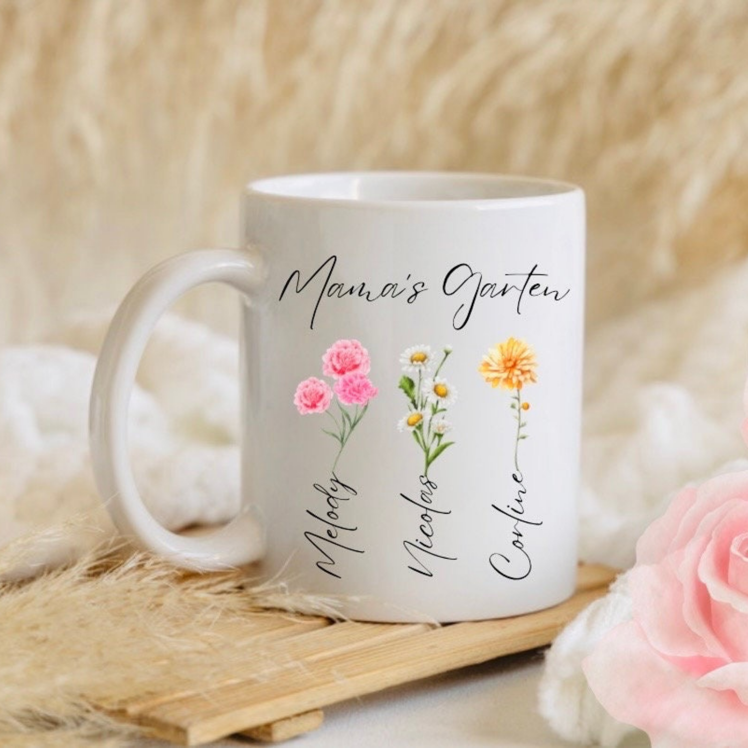 Personalisierte Tasse "Beste Mama" mit Geburtsblumen - einzigartigliebe