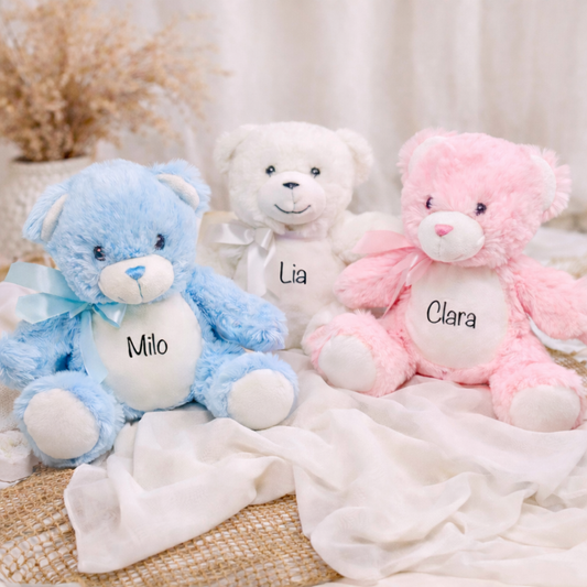 Kuscheltier Teddybär Personalisiert / Rosa, Blau oder Weiß