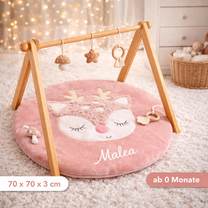 Personalisierte Krabbeldecke / Babydecke für Spielbögen / Rosa Reh