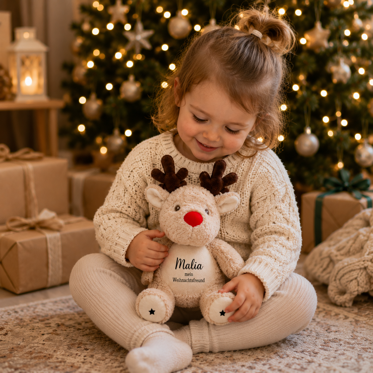 Personalisiertes Weihnachtsrentier mit Namen als Geschenk für Kinder